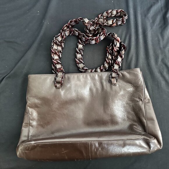 Vintage Prada Leather Shoulder Bag with Tortoiseshell Chain Strap - Picture 1 of 3